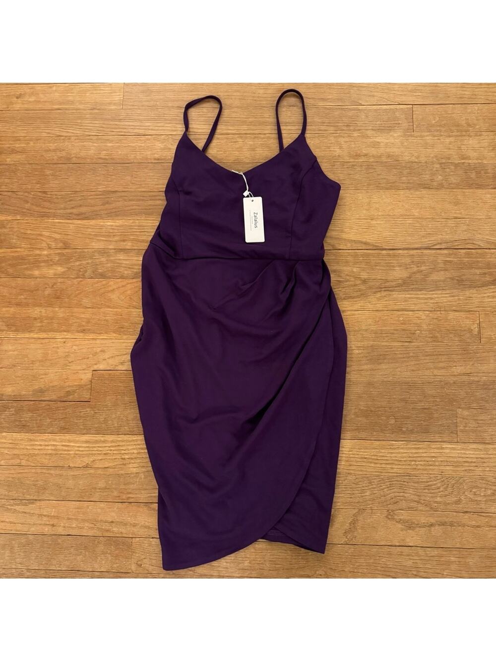 NWT Zalalus purple sleeveless mini faux wrap cocktail party dress sz large L b21
